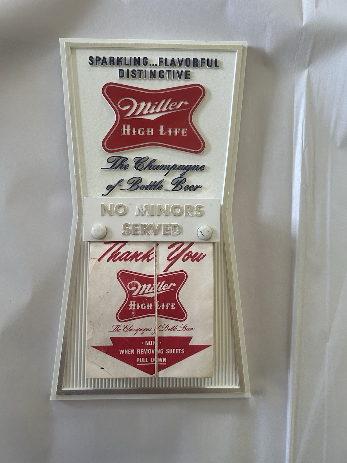 NOS Vintage Miller High Life Beer Plastic Calendar No Minors Served