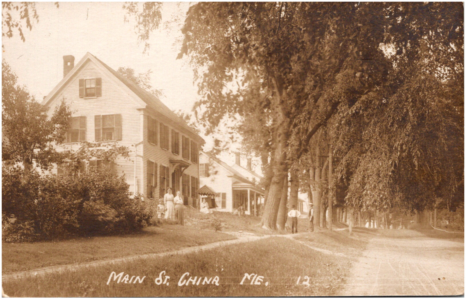 China Maine View of Main Street Houses Dirt Road 1900s RPPC Postcard Photo