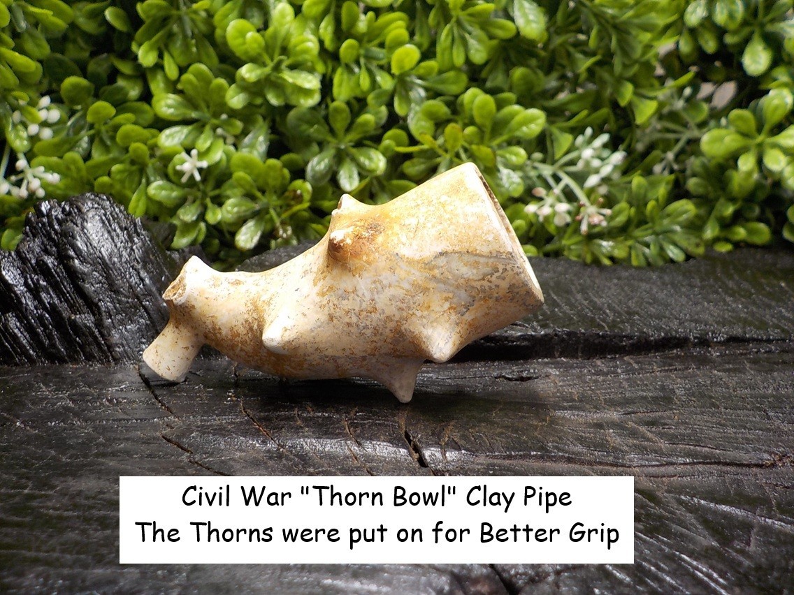 Old Rare Vintage Antique Civil War Relic Clay Thorn Bowl Pipe