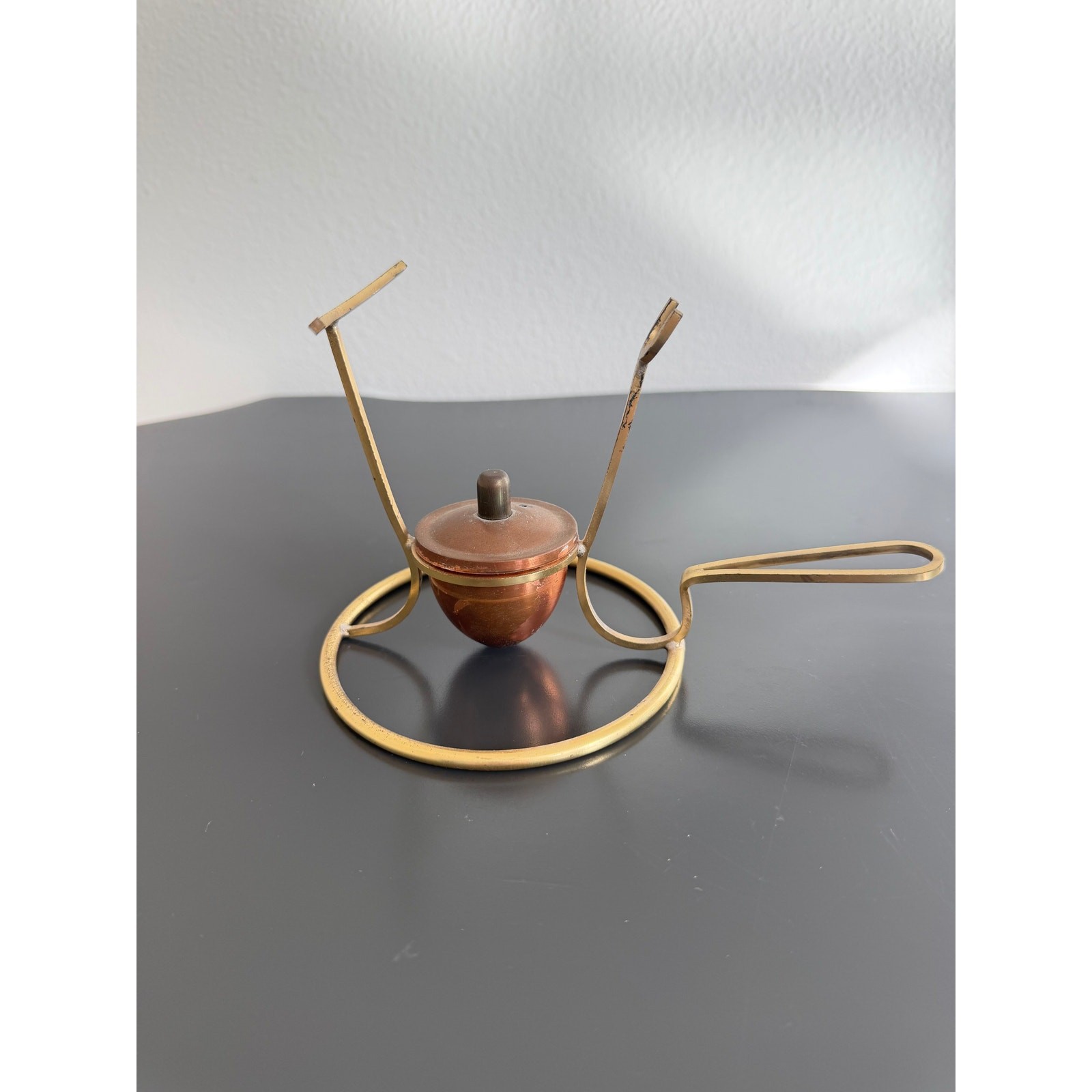 Vintage Copper Brass Brandy Warmer Stand Cognac Snifter MCM Barware rechaud
