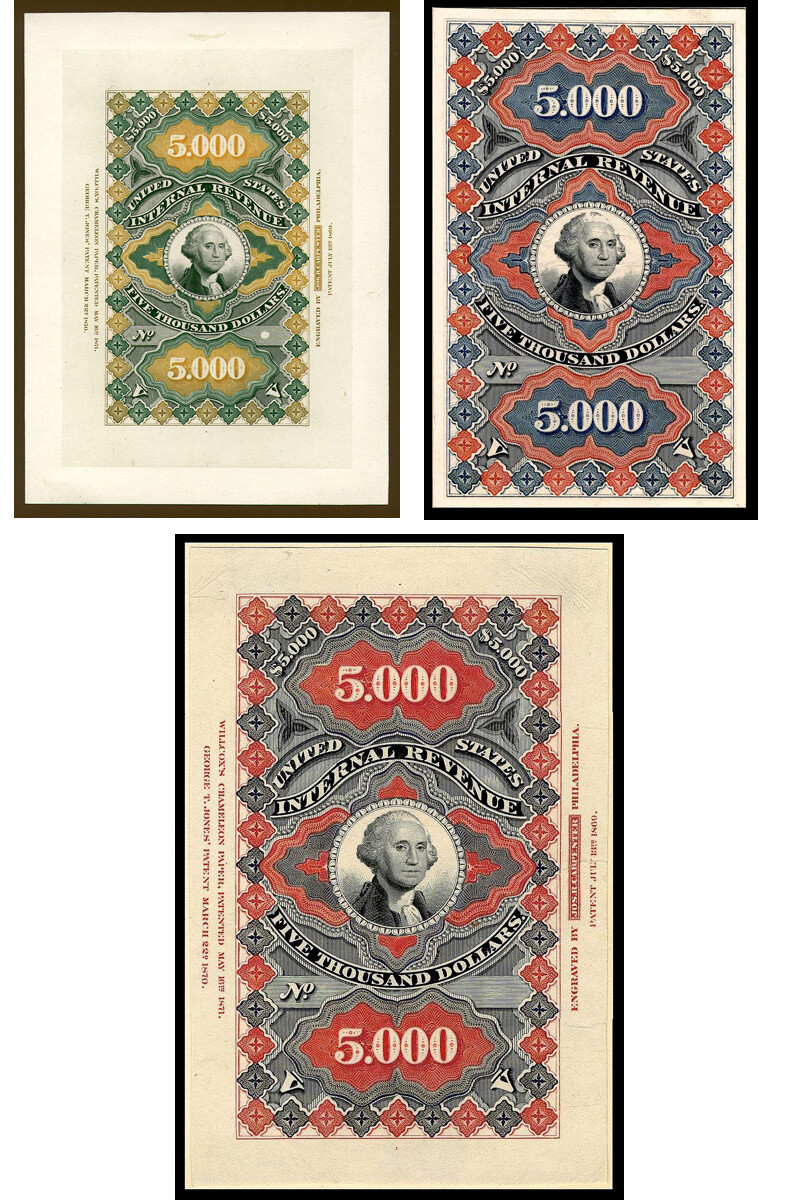 R133ATC Persian Rug $5000 Trial Proofs - 3 varieties Revenue Stamp REPRODUCTION