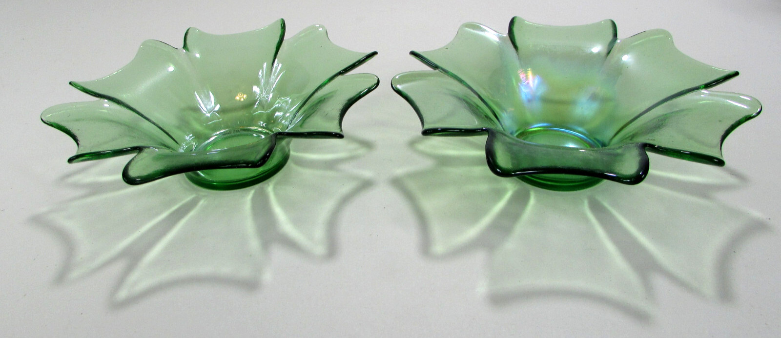 Vtg Green Glass Flower Trinket Jewelry Candle Holder Candy Dish 5.5\