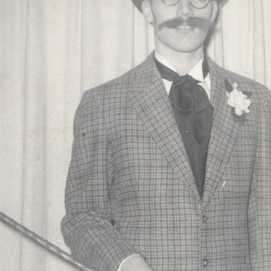 c1950s Man Top Hat Handlebar Mustache Cane 10\