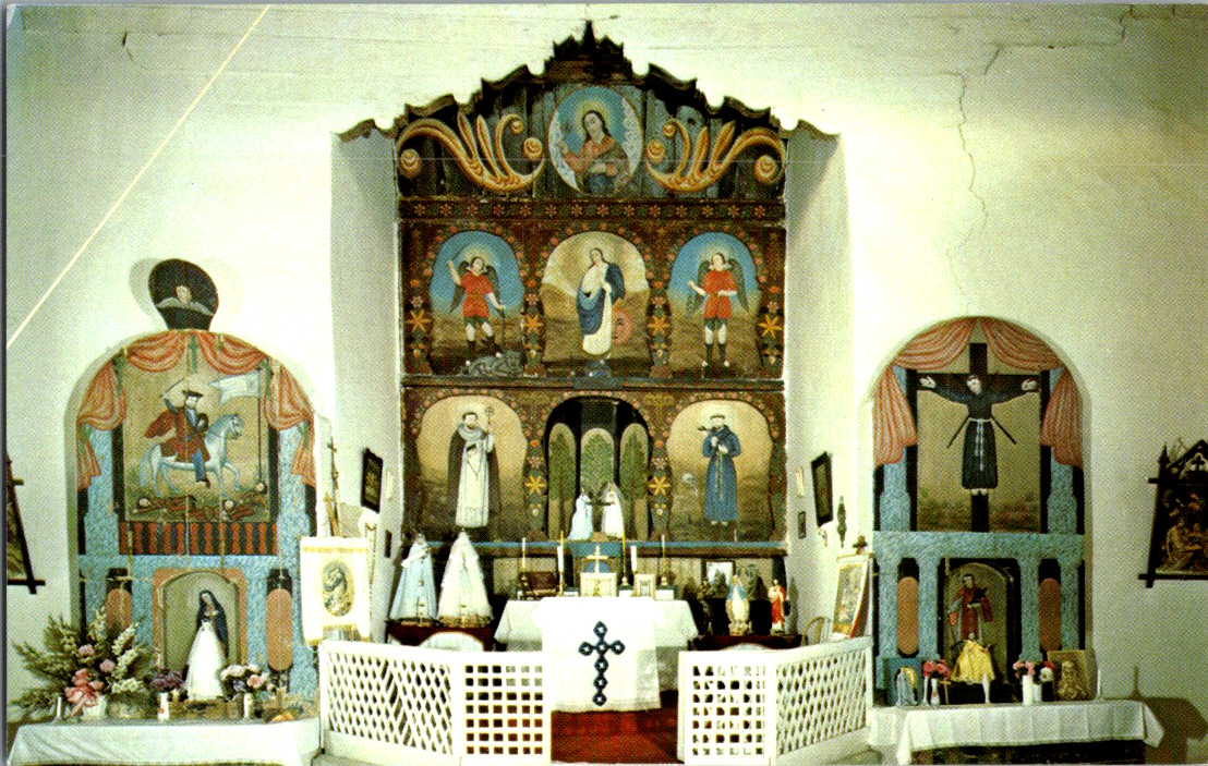 Postcard New Mexico Carved Striking Bultos & Retablos Las Trampas Church 1960s