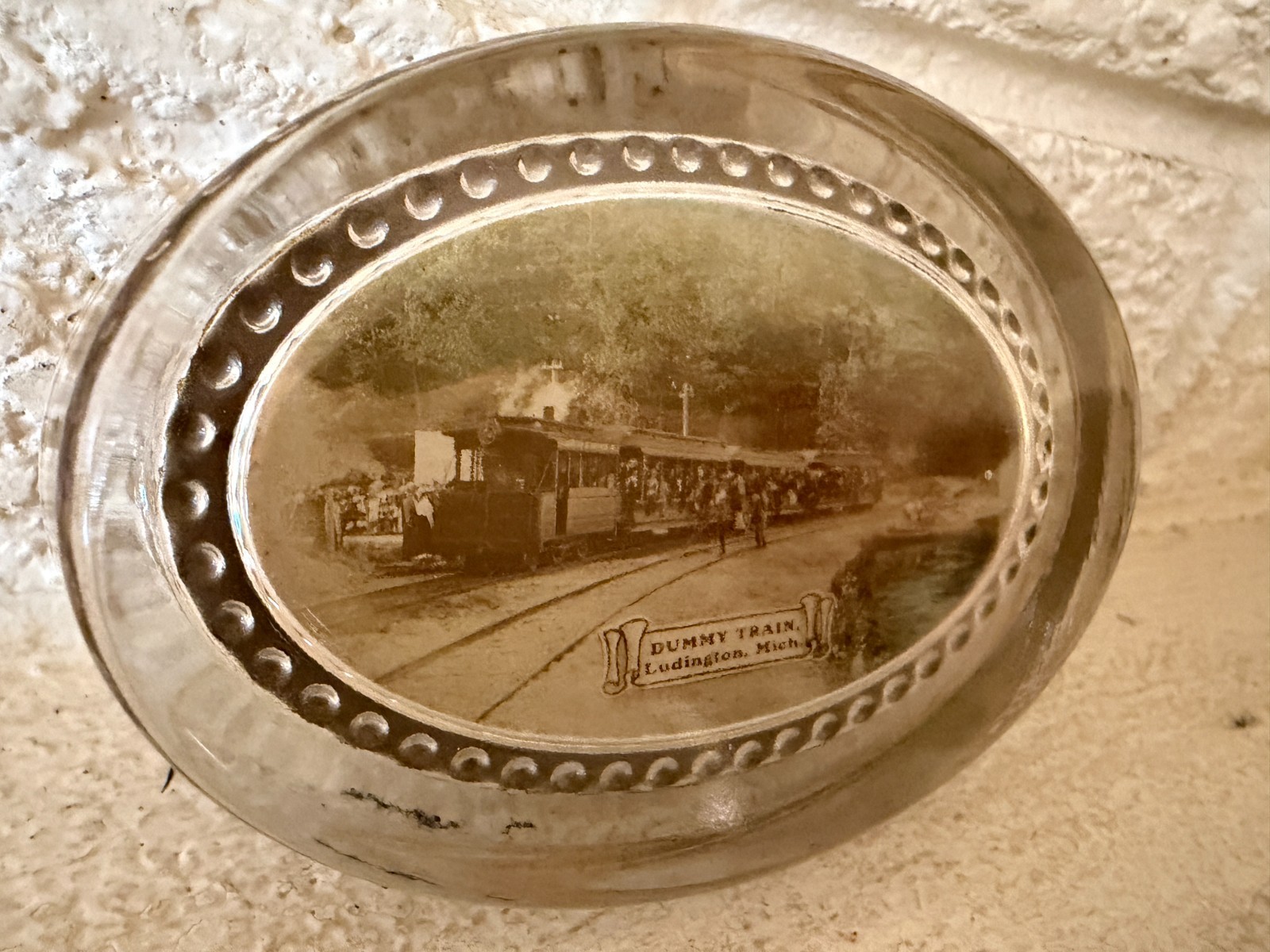 Antique Rare C1902 Antique Glass Advertising Paperweight Ludington and Northern