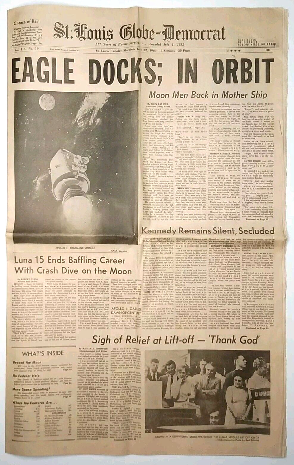 St Louis Globe Democrat Newspaper Eagle Docks In Orbit Vintage 1969