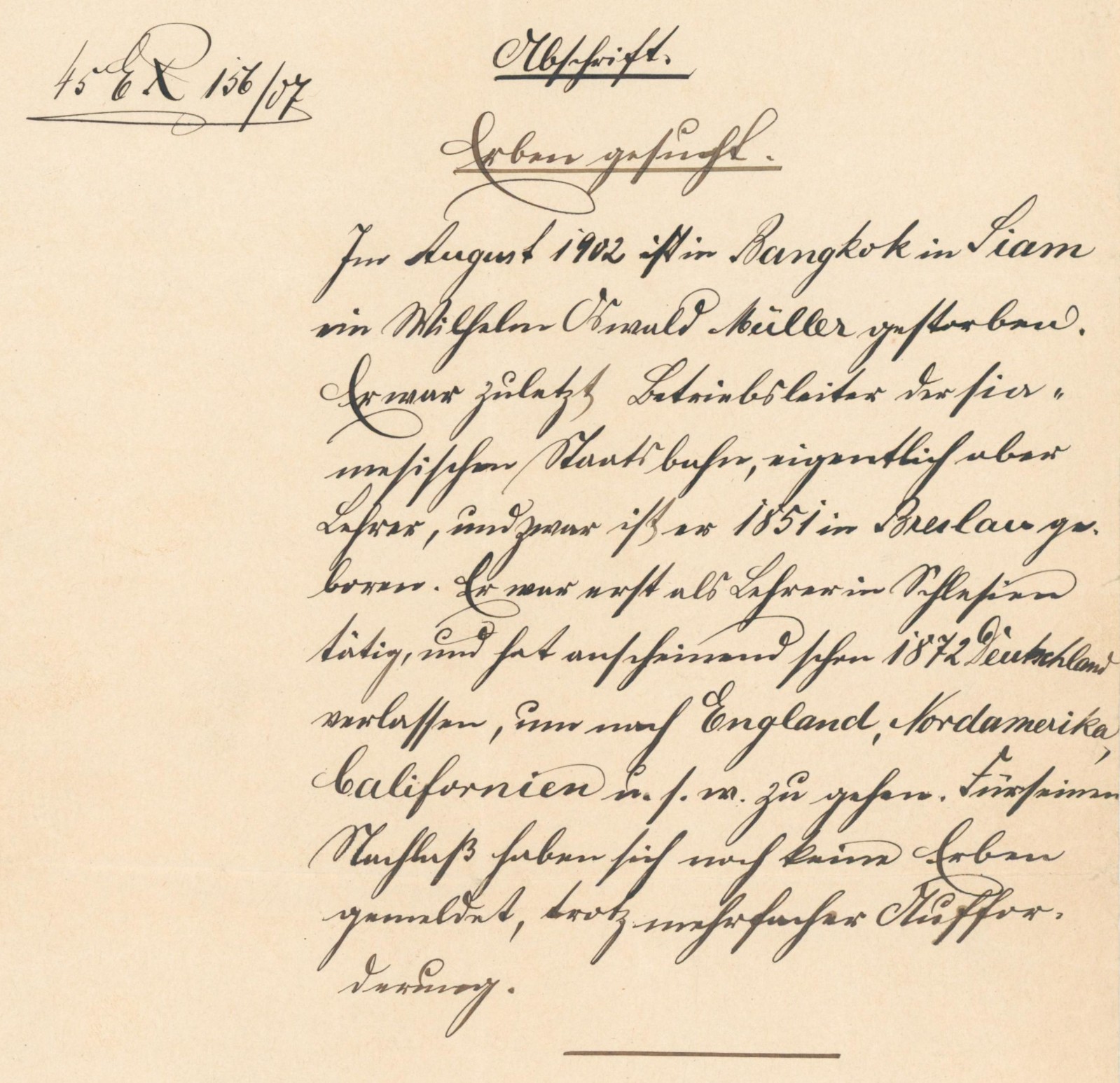 1902 Siamese State Railway Bangkok Siam German Estate Heir Search Kurrent Letter