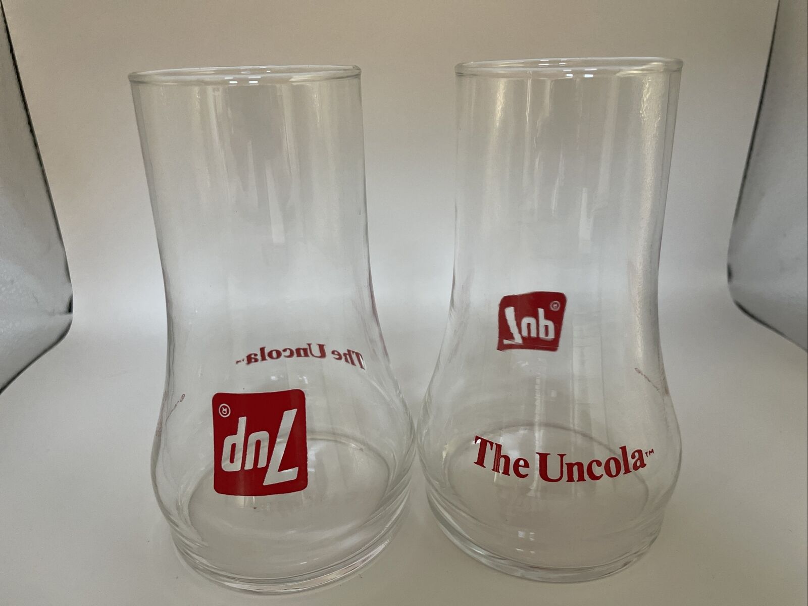 7UP The Uncola Upside Down Drinking Glass Vintage 1970s 1980s Set Of 2