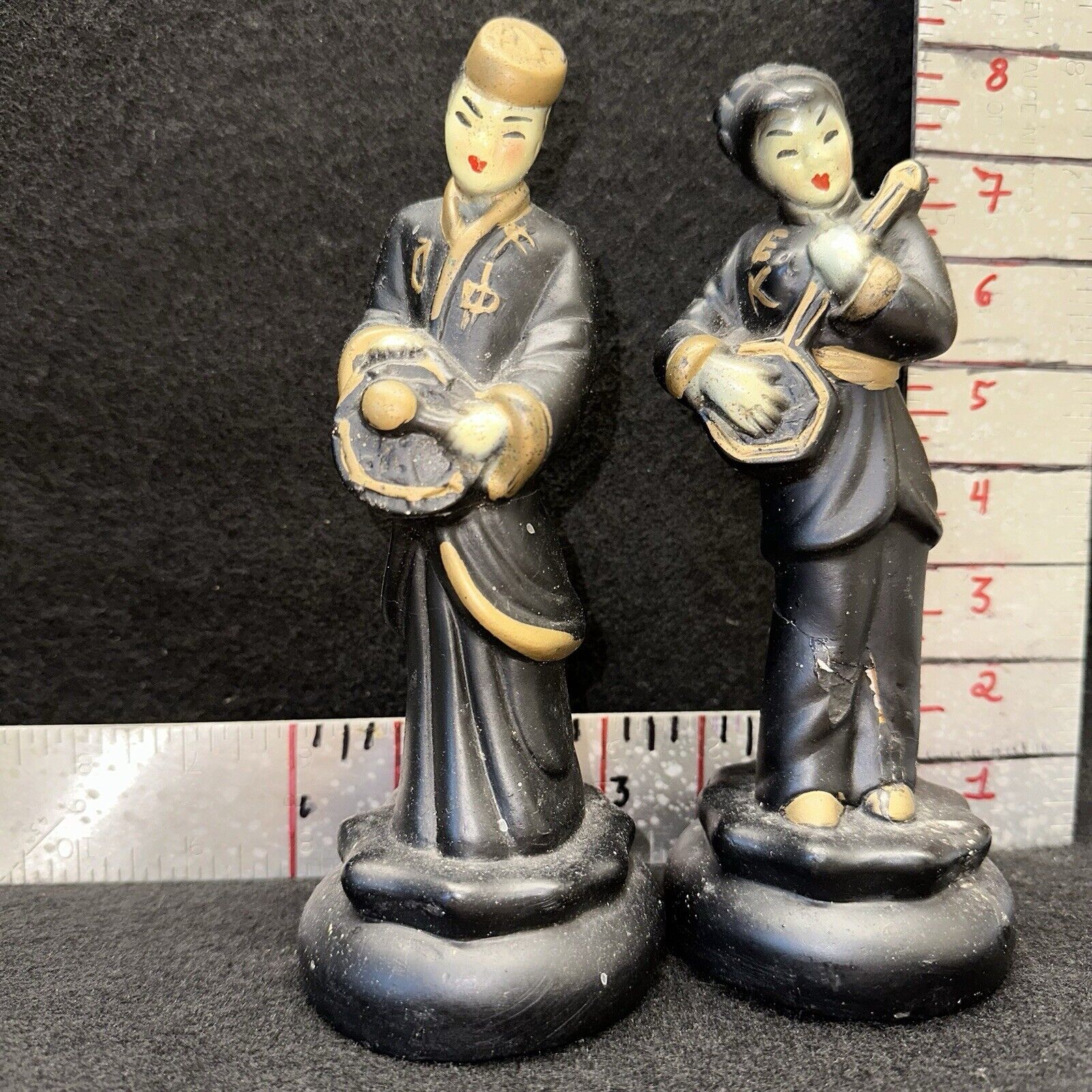 Vintage Japanese 7.5” Figurines - 2 Figures Playing Music - Excellent Condition