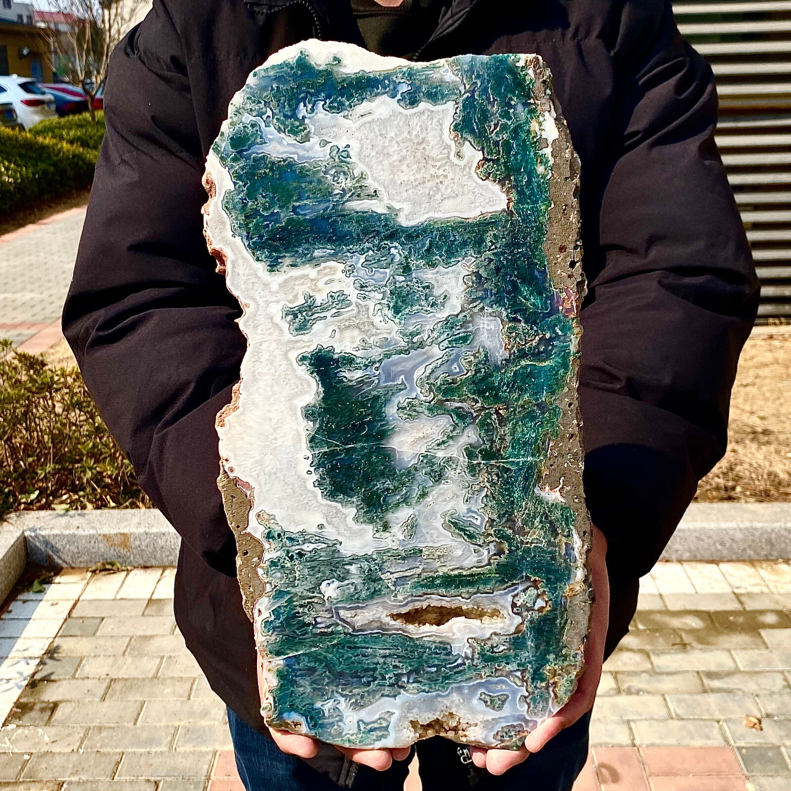 9.31LB Natural agate water grass quartz Slice polishing healing meditation