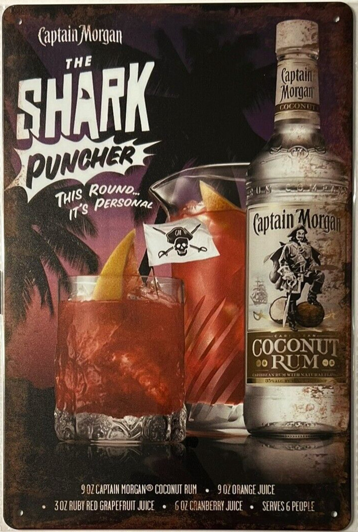 Captain Morgan Coconut Rum Shark Puncher Novelty Metal Sign 12\