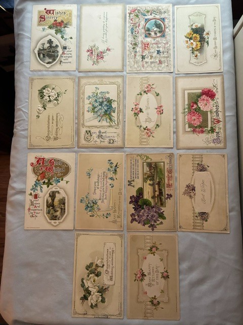Lot of 14 1910-1913 Winsch Greeting, Best Wishes Vintage Embossed Postcards (D9)