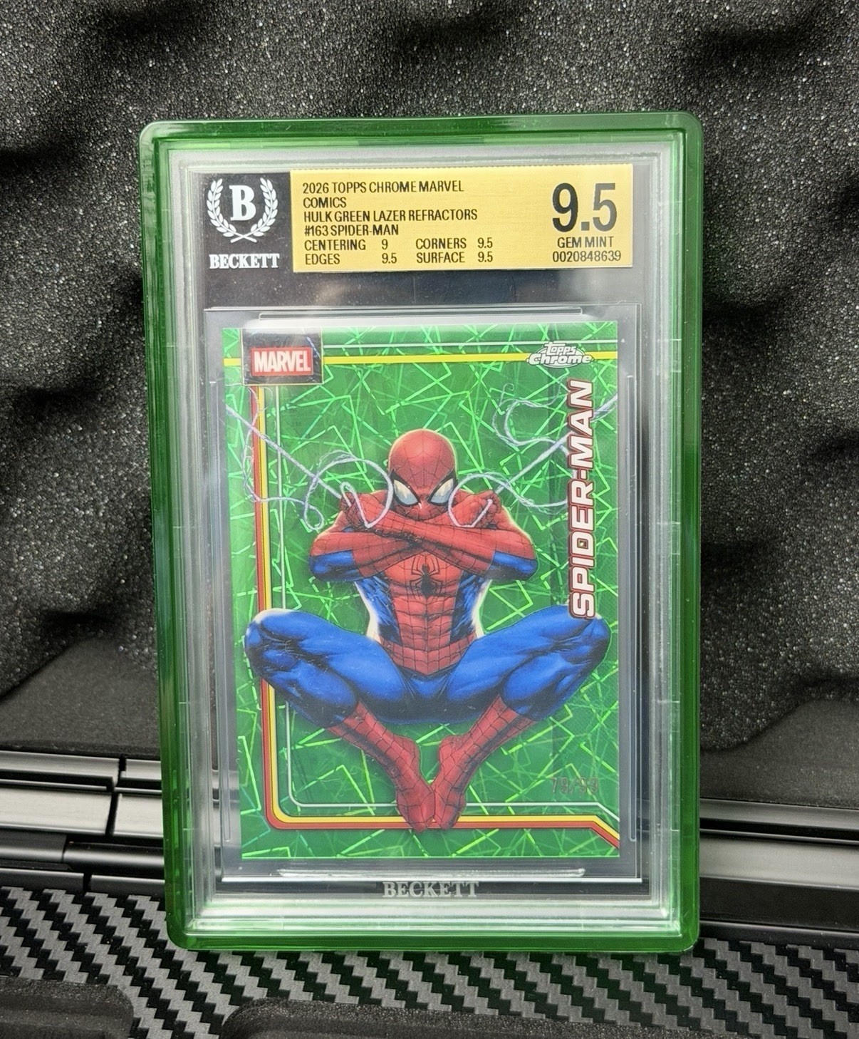 Topps 2026 Chrome Marvel Spider-Man Hulk Green Lazer Refractor BGS 9.5 Gem Mint