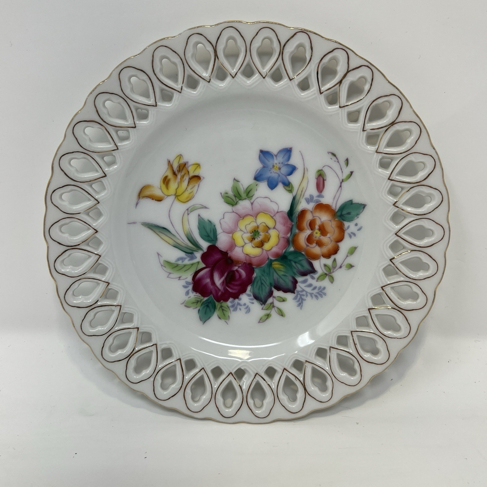 Rossetti Vintage Hand Painted Reticulated Floral Plate 6 1/4\