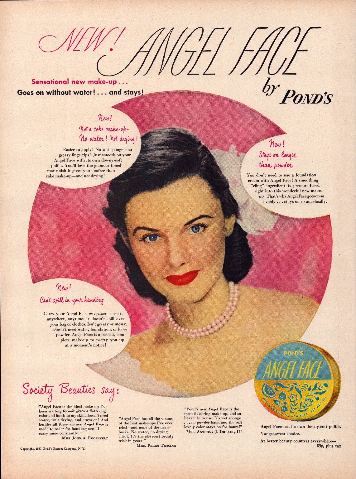 Pond's Angel Face Make-Up Life Magazine Ad Print 1947 Vintage Beauty Cosmetics
