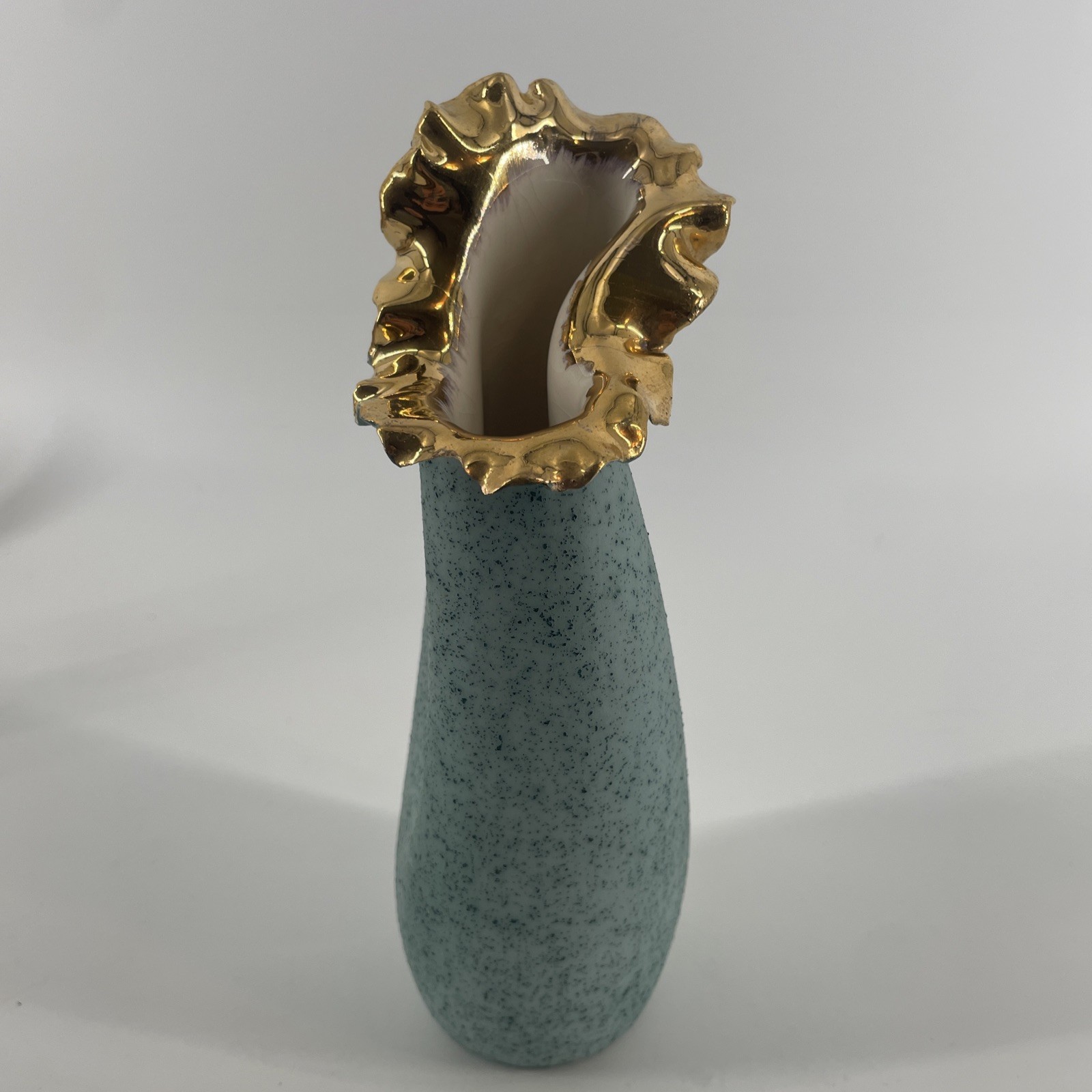 Vintage Nizhoni Original Southwestern Gold, Ruffle Rim, Turquoise Speckled Vase Vintage Nizhoni Original Southwestern Gold, Ruffle Rim, Turquoise Speckled Vase