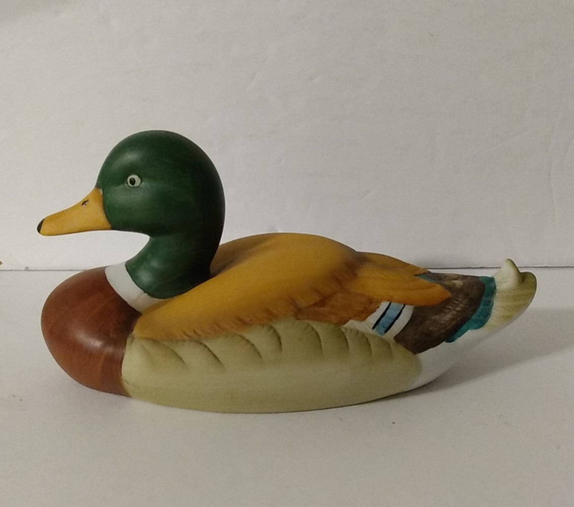 Vintage Mallard Duck Figurine Decoy 10” Ceramic Porcelain Hand-Painted NICE