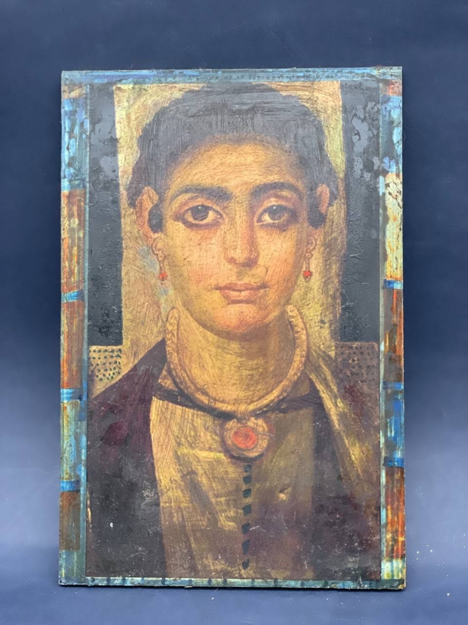 Fayum Mummy Portrait Style Egyptian Woman Painting Panel Vintage Art Decor