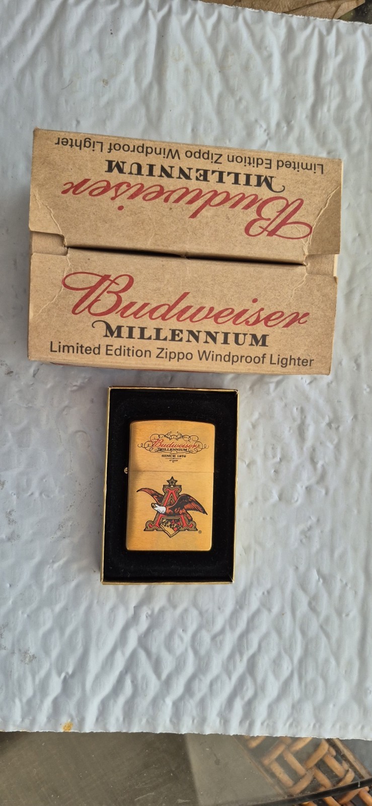 NEW 2000 BUDWEISER MILLENNIUM LIMITED EDITION ZIPPO WINDPROOF LIGHTER IN BOX