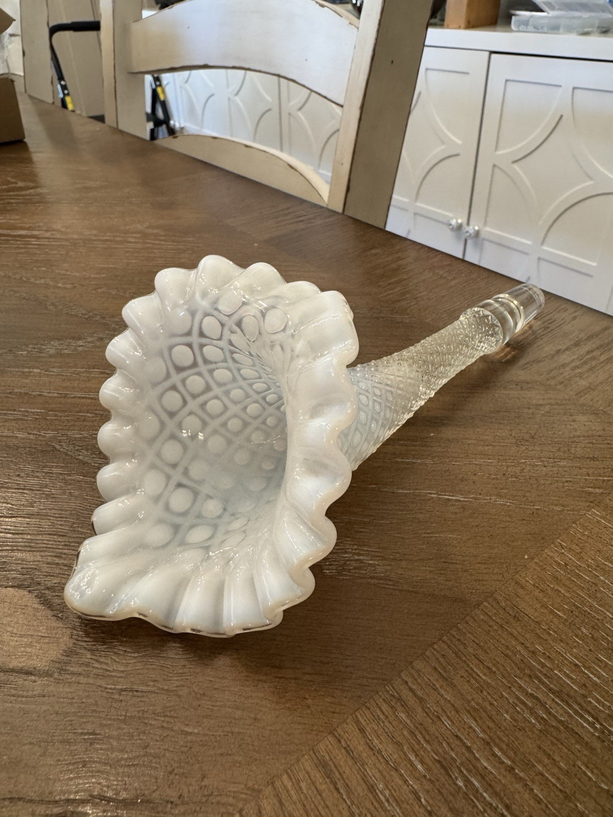 Vintage White Opalescent Hobnail Glass Epergne Horn Fenton Replacement