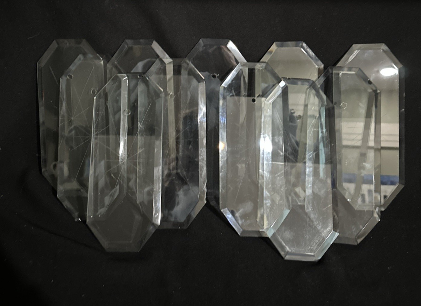 TEN (10) BEVELED OCTAGON CHANDELIER 8 SIDED GLASS  PANEL  12 POINT STARBURST