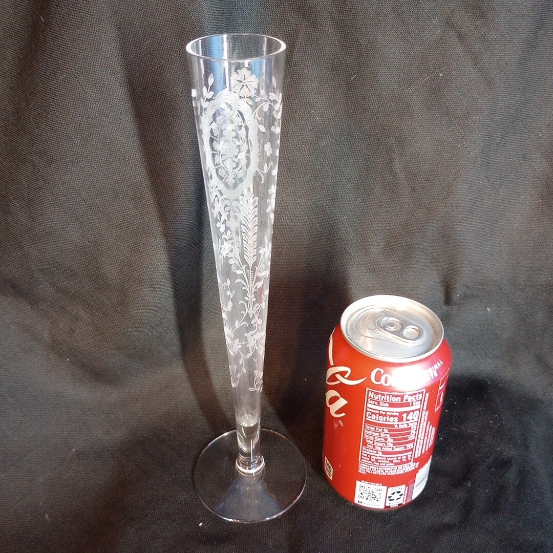 Vintage 1950\'s Tiffin Franciscan June Night Etched Glass Bud Vase 10In EUC USA