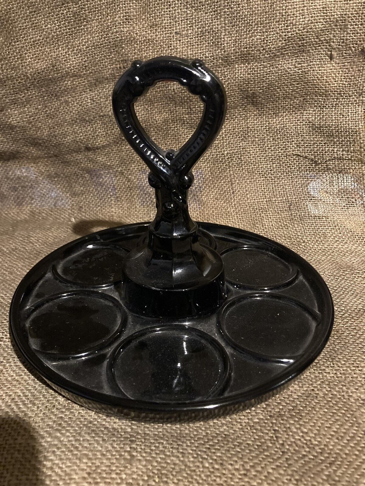 L.E. Smith black amethyst depression glass cordial glass tray, carrier
