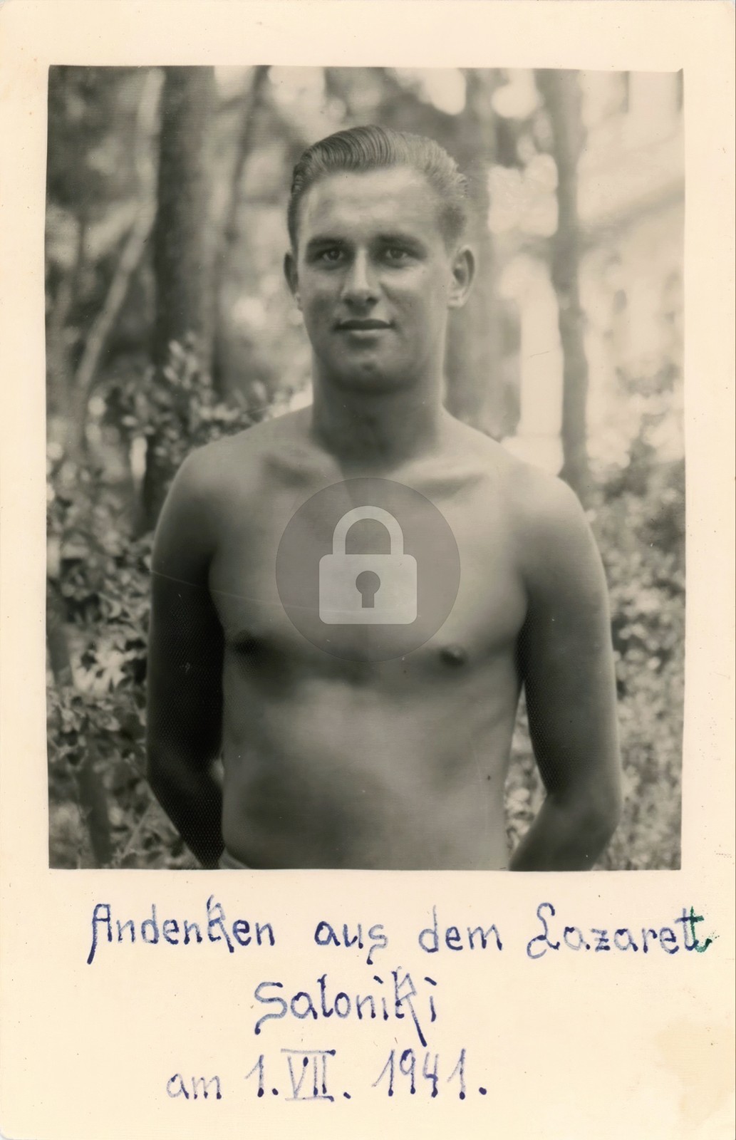 SHIRTLESS MUSCLE MAN GERMAN BEEFCAKE SNAPSHOT GAY RPPC Photo Postcard COPY