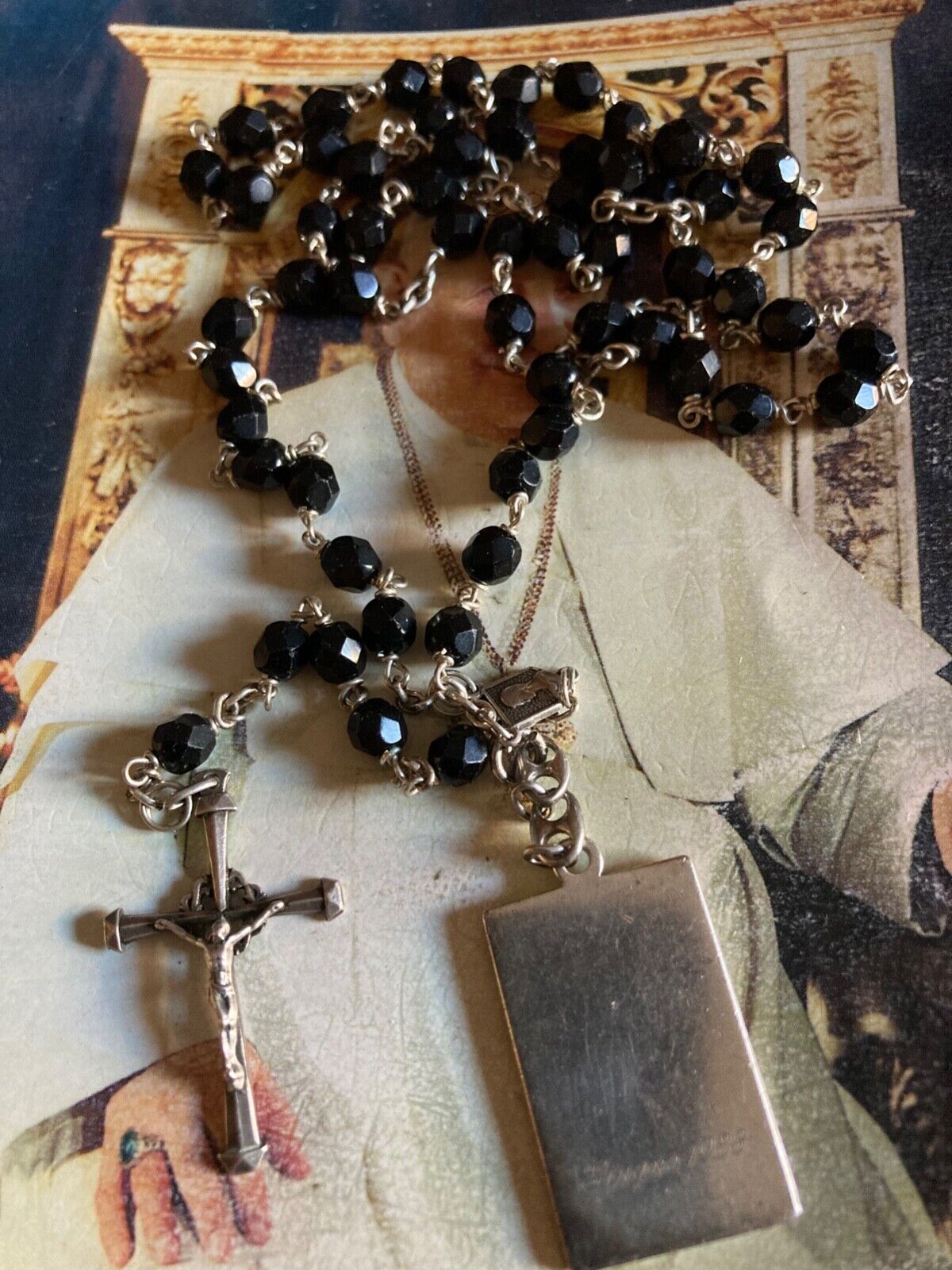 RARE SILVER ROSARY with hard stone : the LOT includes special SILVER ingot 