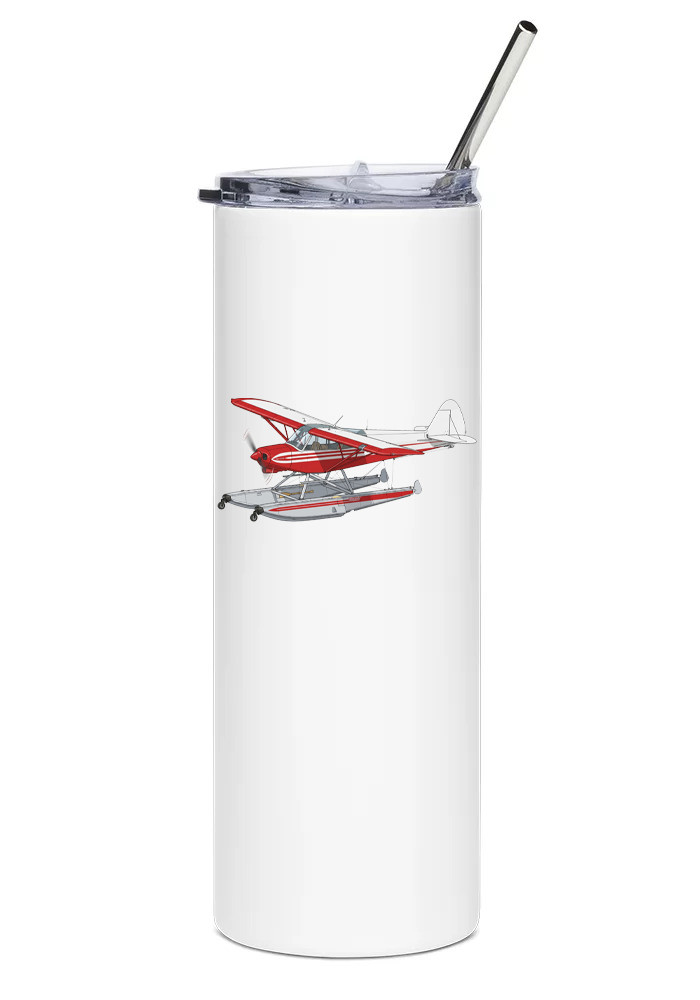 Piper Super Cub Floatplane Stainless Steel Water Tumbler with straw - 20oz.