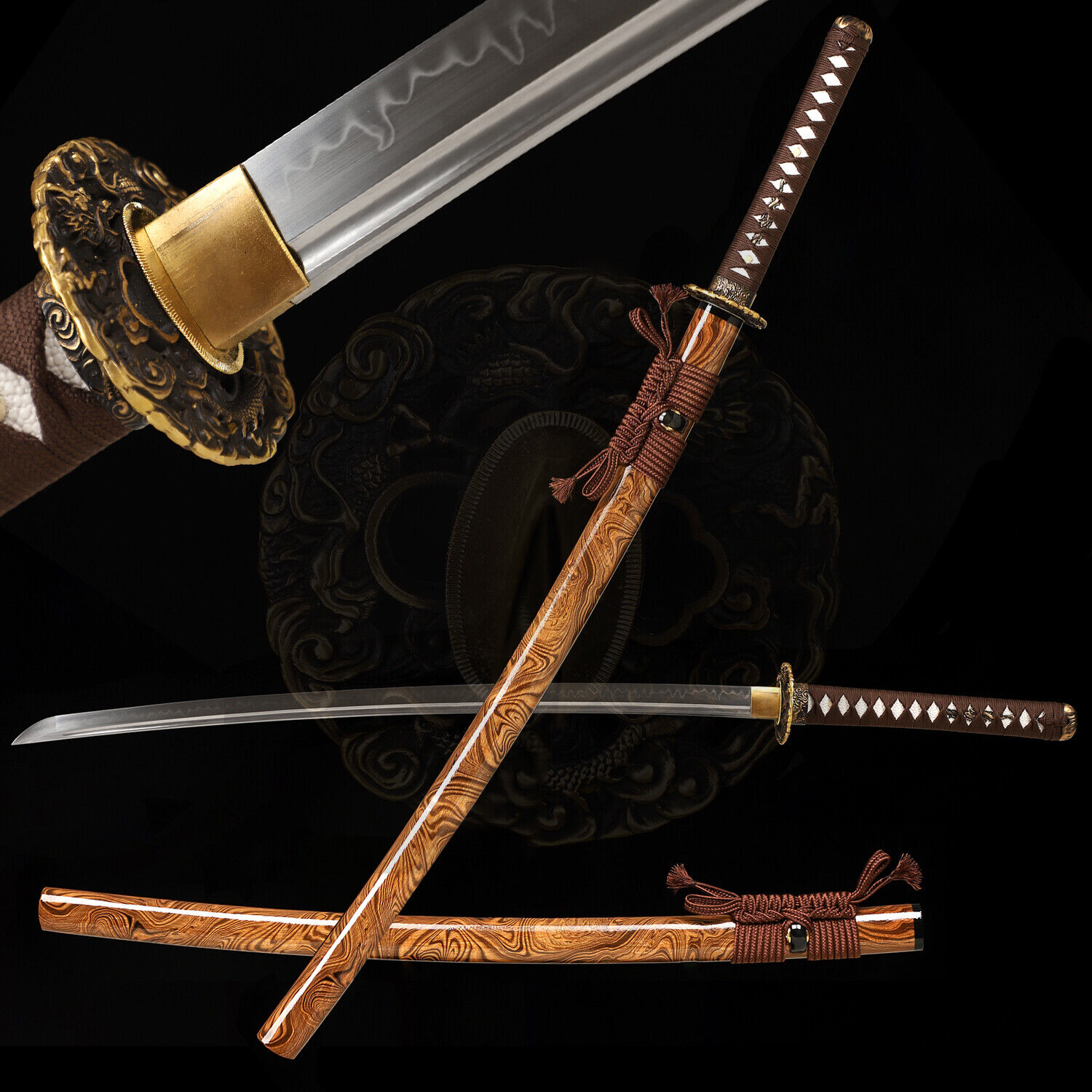 T10 Steel Clay Tempered Katana Samurai Sword Full Tang Razor Sharp Real Hamon