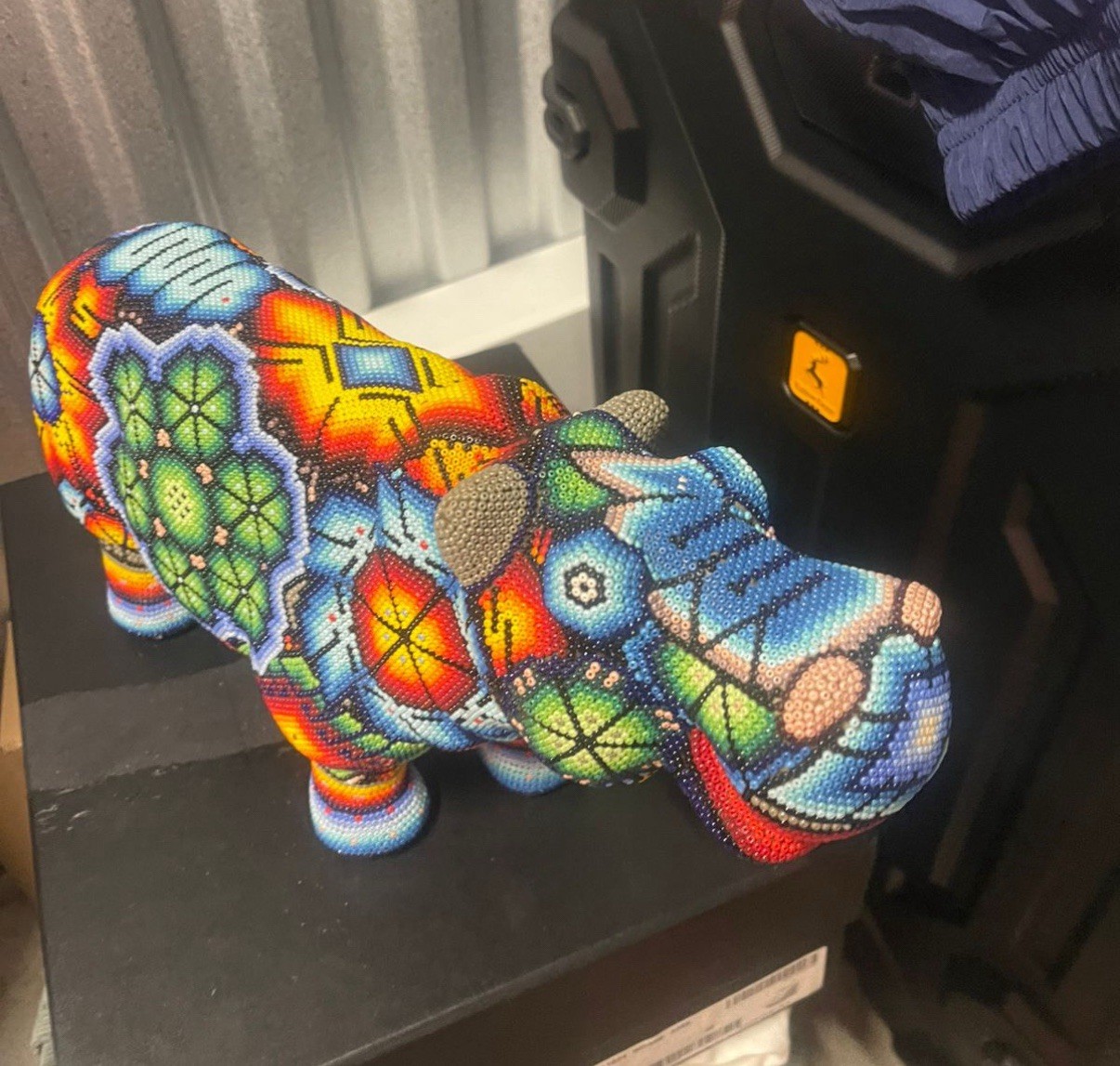 Hippo Mexican Hand Beaded Huichol animal figurine