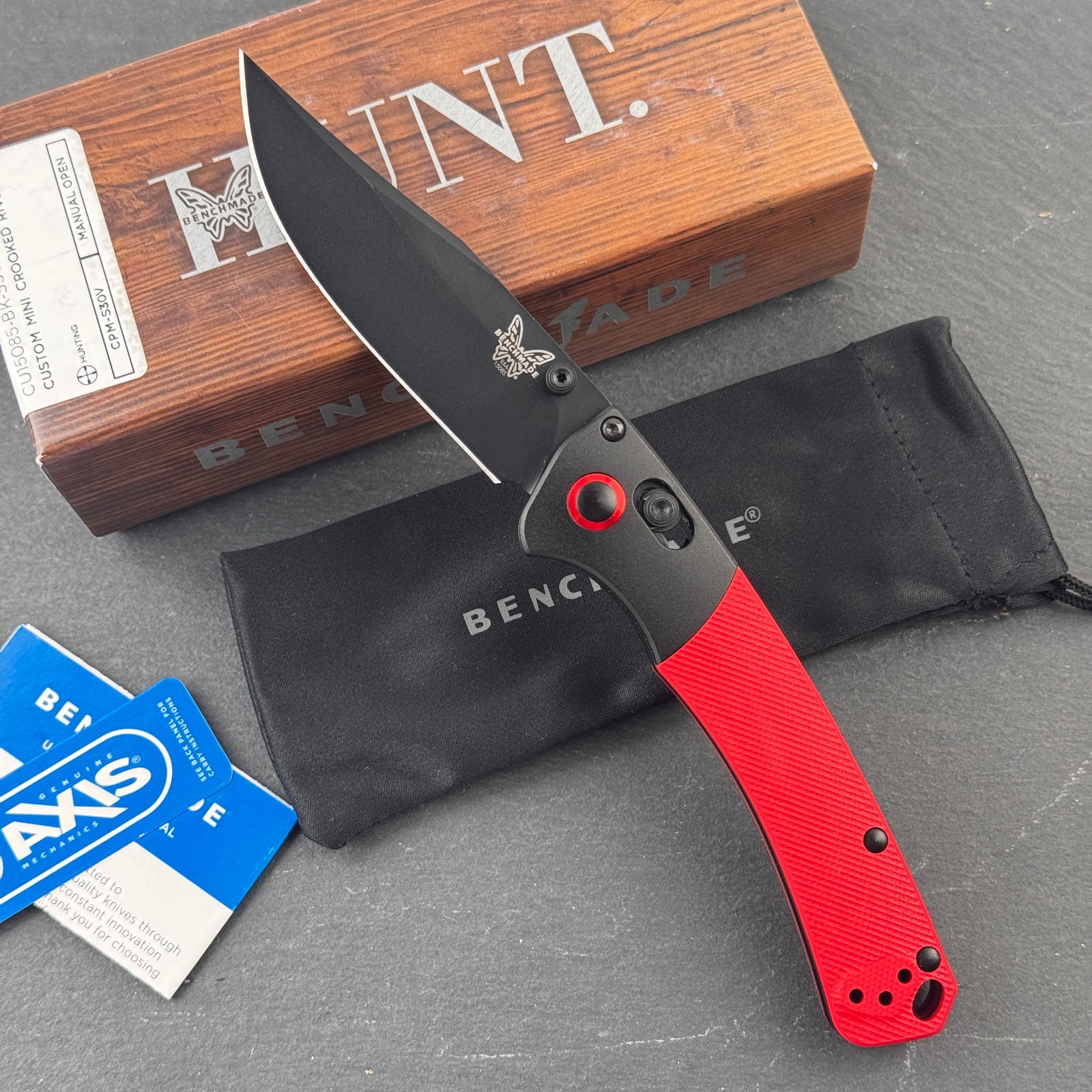 Benchmade Mini Crooked River 15085-BK-S30V G10 Red Handle Folding Knife