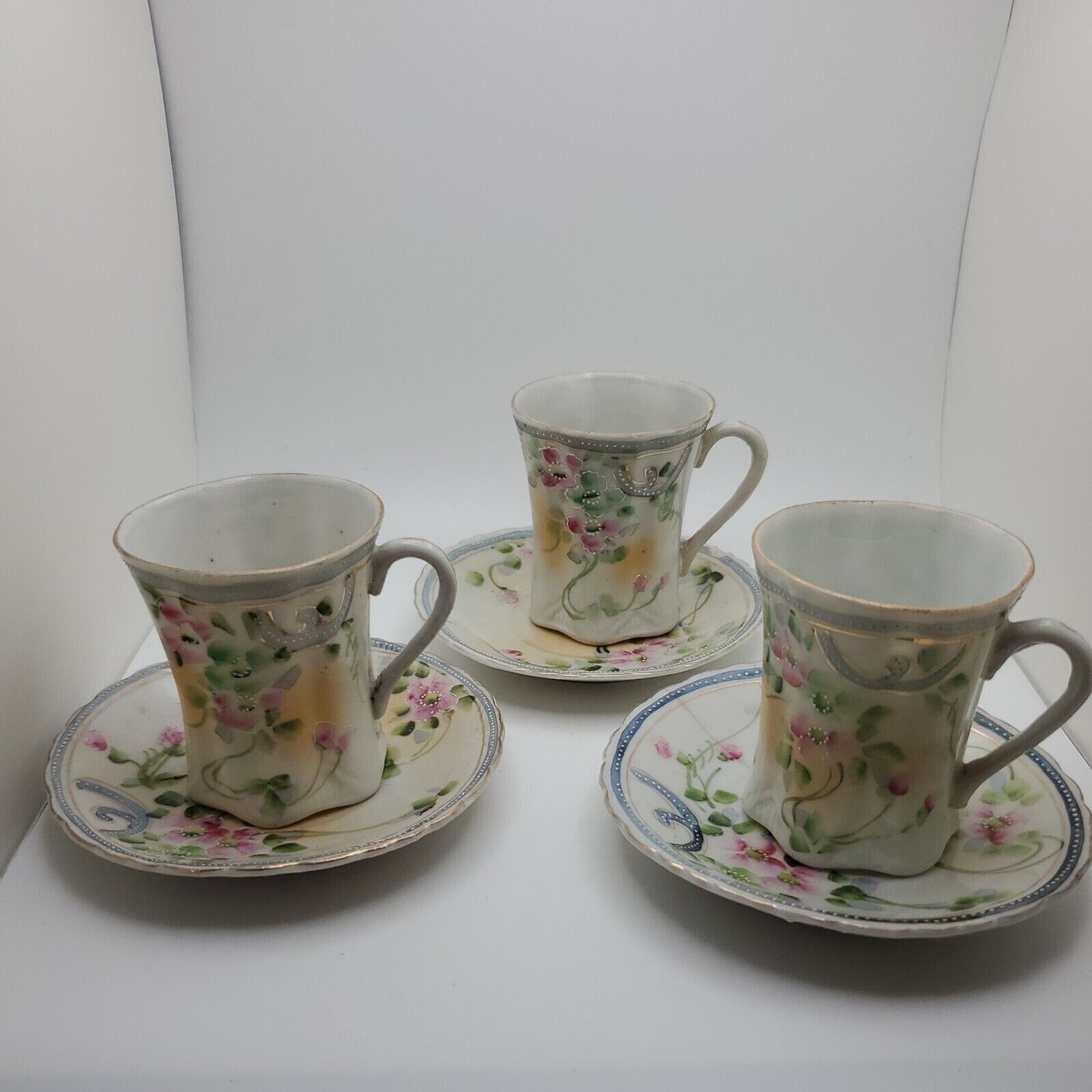 Vtg. Moriage Hand Painted Cups and Saucers China