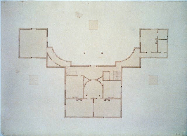 Charles Bulfinch House Architectural Drawing Plan 1787-1832 Curved Hyphens