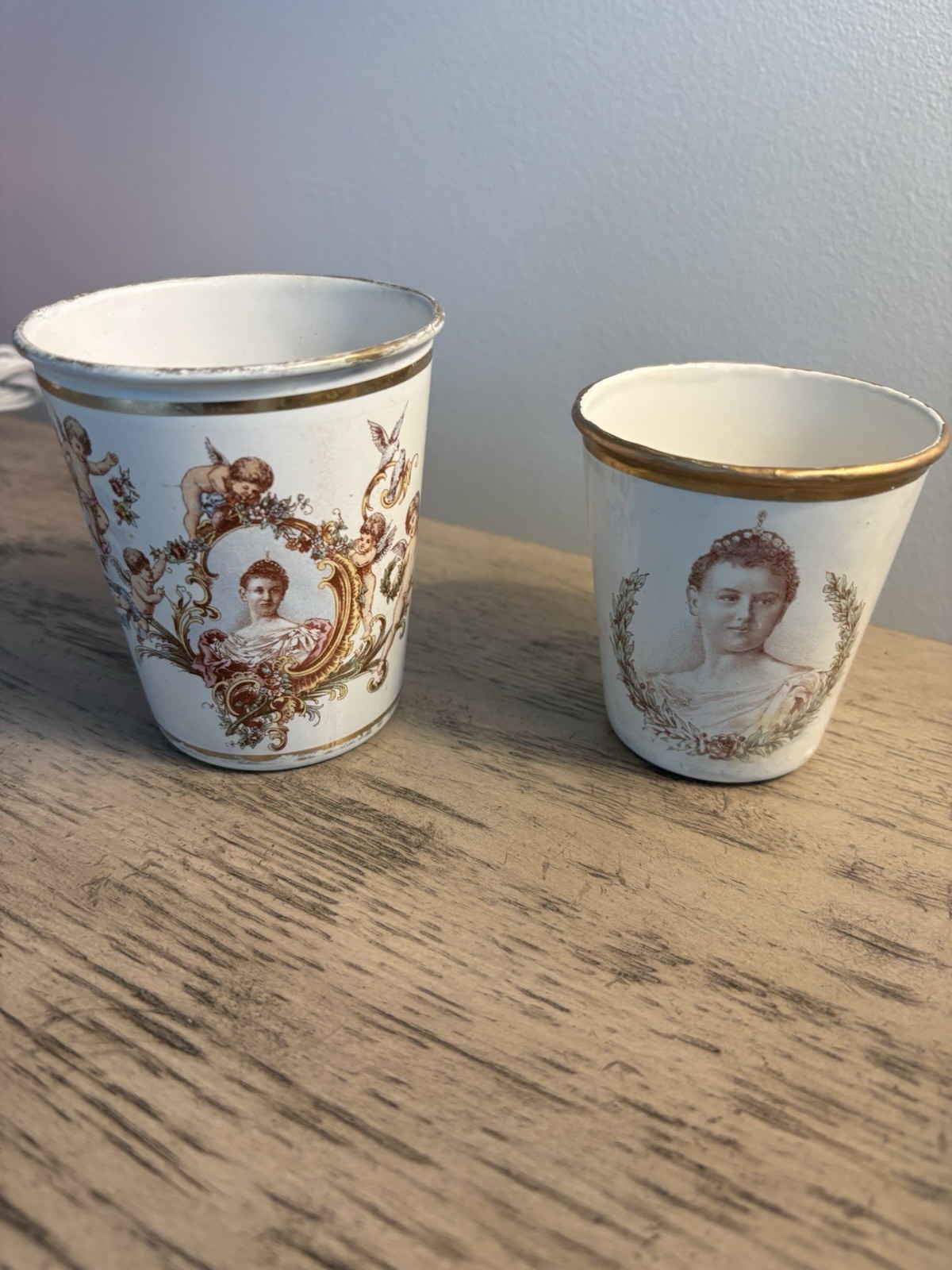 Antique Dutch Queen Wilhelmina 1898 Royal Commemorative Tumblers Set Of 2