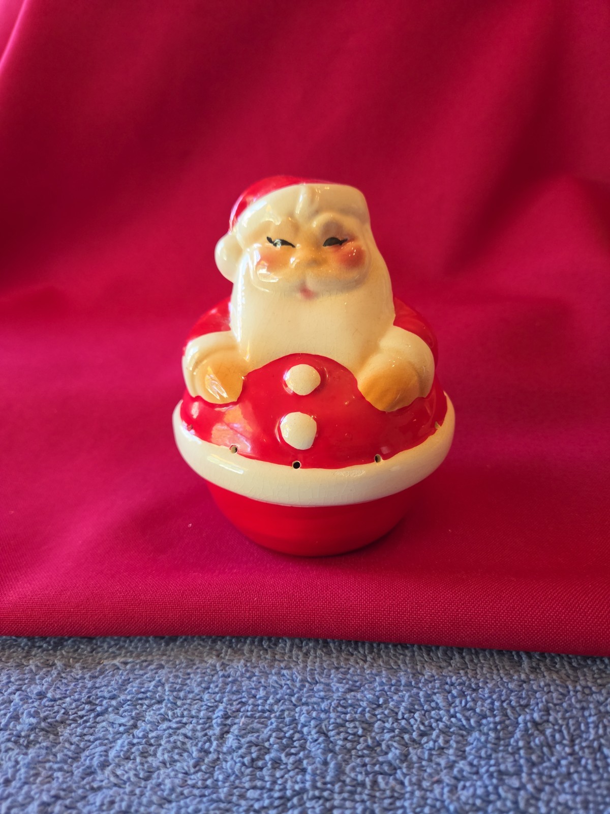 Vintage Jolly Round Ceramic Santa Hors D'Ouevre Toothpick Holder Rare