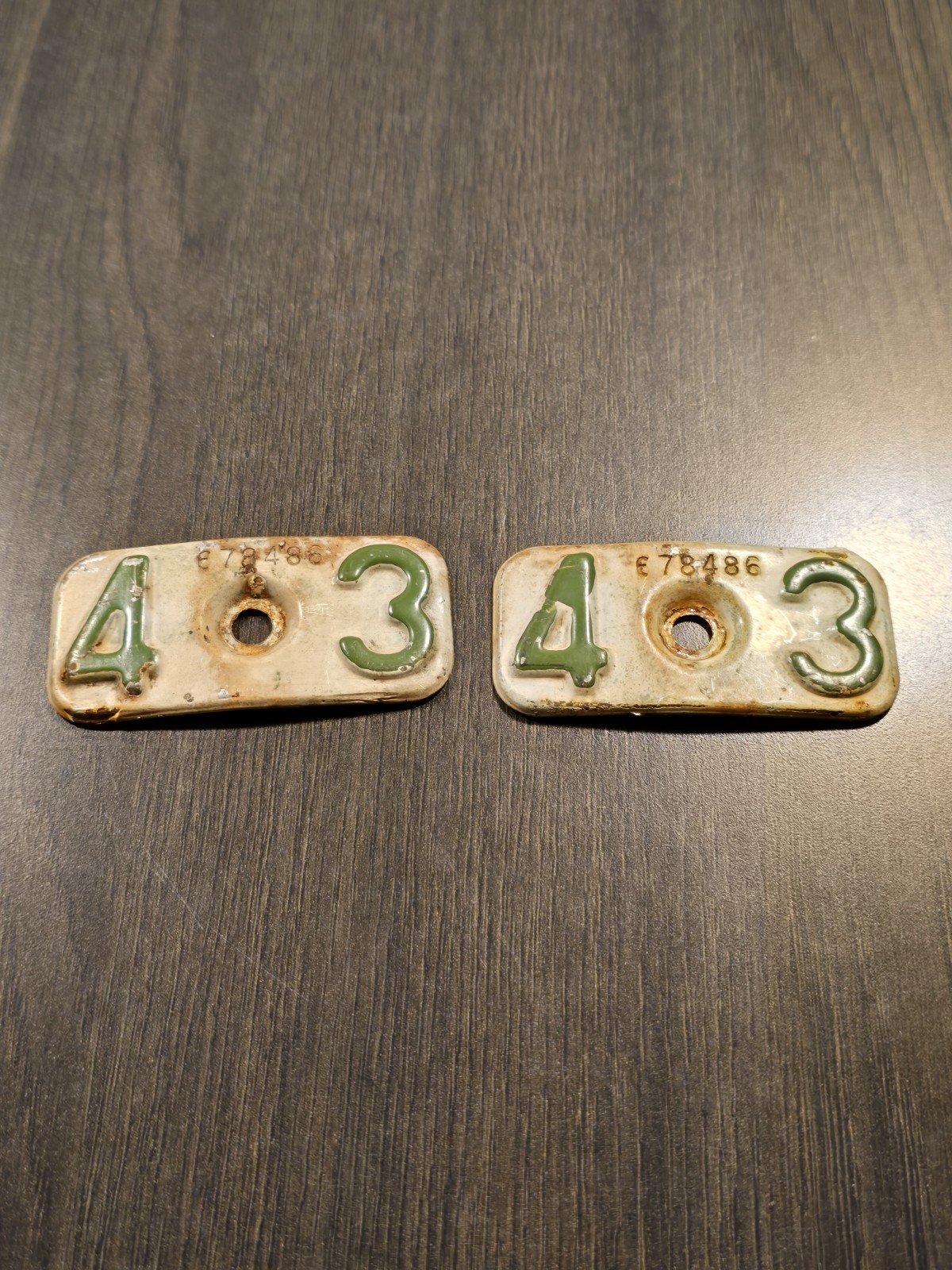 Vintage Michigan 1943 License Plate Tag Metal Renewal Tags - Pair
