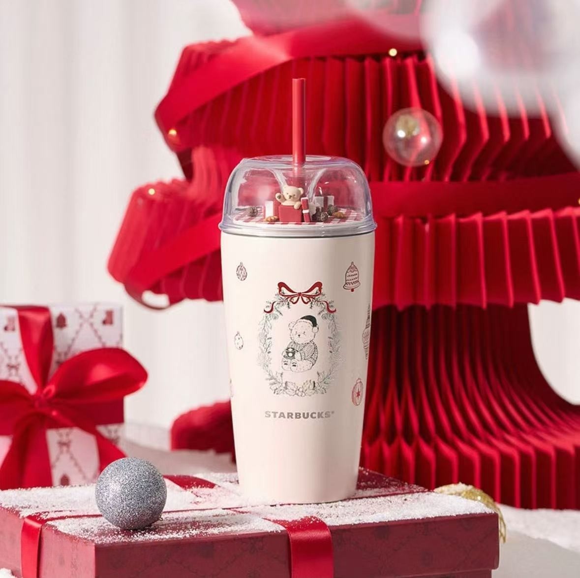 Starbucks 2025 China Christmas Gift Cute Bear 19oz SS Straw Tumbler