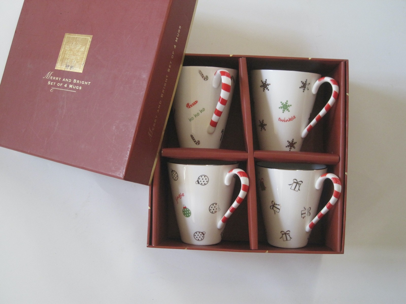 Merry & Bright Lenox Set Of 4 Mugs W/ Box