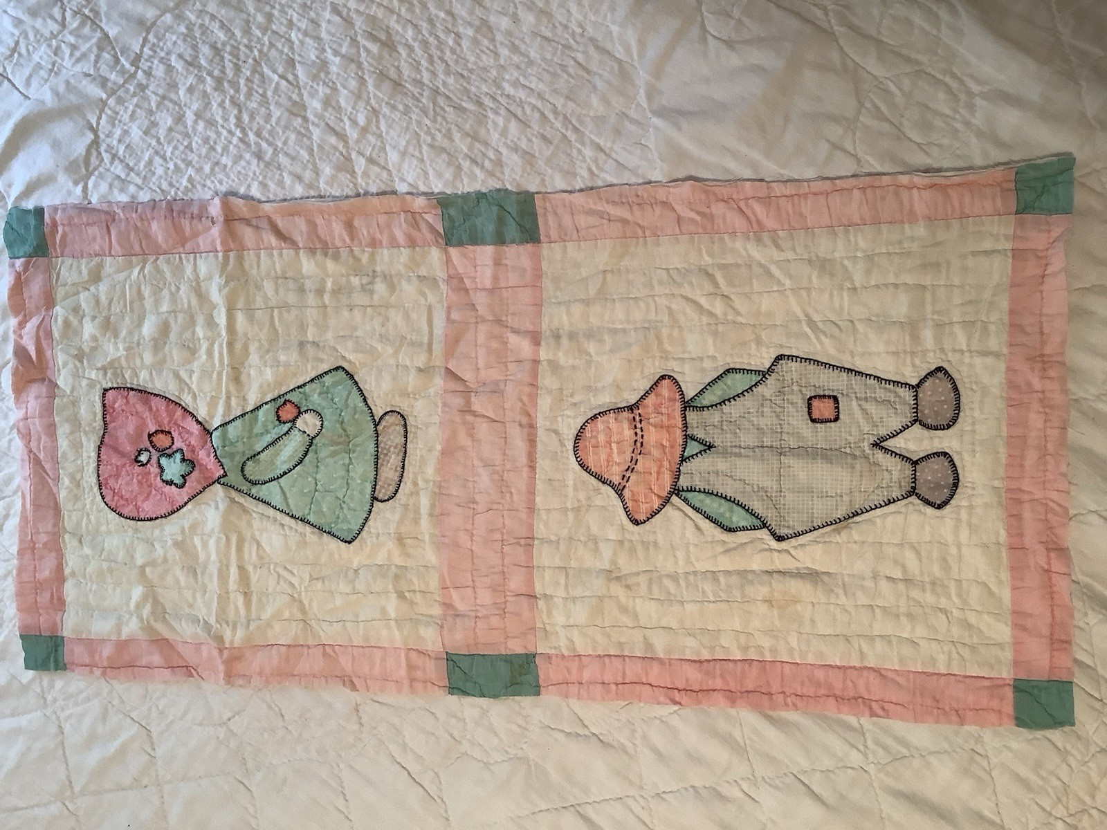 Vtg Sunbonnet Sue Overall Sam Cutter Quilt Piece  15” X 31” 100% Cotton # 5