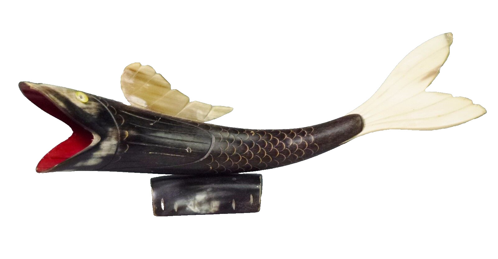 Vtg 60\'s Folk Art Fish Trout Walleye Koi Hand Carved Cow Horn
