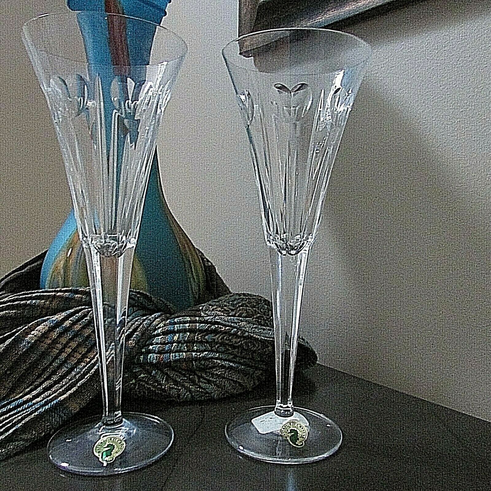 WATERFORD PAIR 2 lot TOASTING FLUTE TRUE LOVE CRYSTAL CHAMPAGNE WEDDING GLASSES