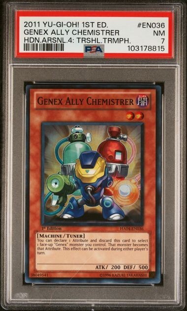 2011 Yu-Gi-Oh GENEX ALLY CHEMISTRER Hidden Arsenal HOLO Trish EN036 PSA 7 Pop 1