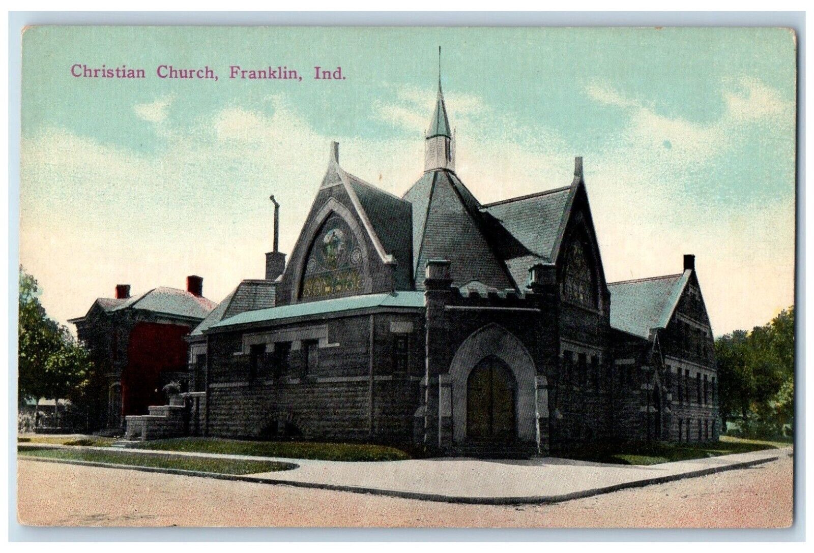 1912 Exterior View Christian Church Franklin Indiana IN Vintage Antique Postcard