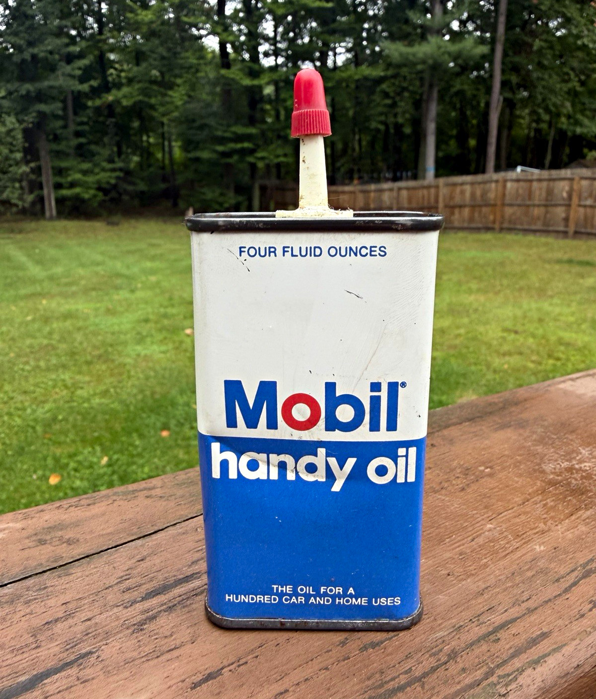 VTG Mobil Handy Oil Can 4oz NOS Full Uncut Tip 1960s Gas Petroliana