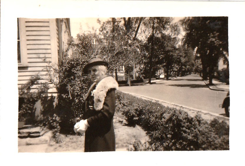 Vintage Photo Fashion Granny Fur Stole Tree Lined Street New Jersey Suburb USA