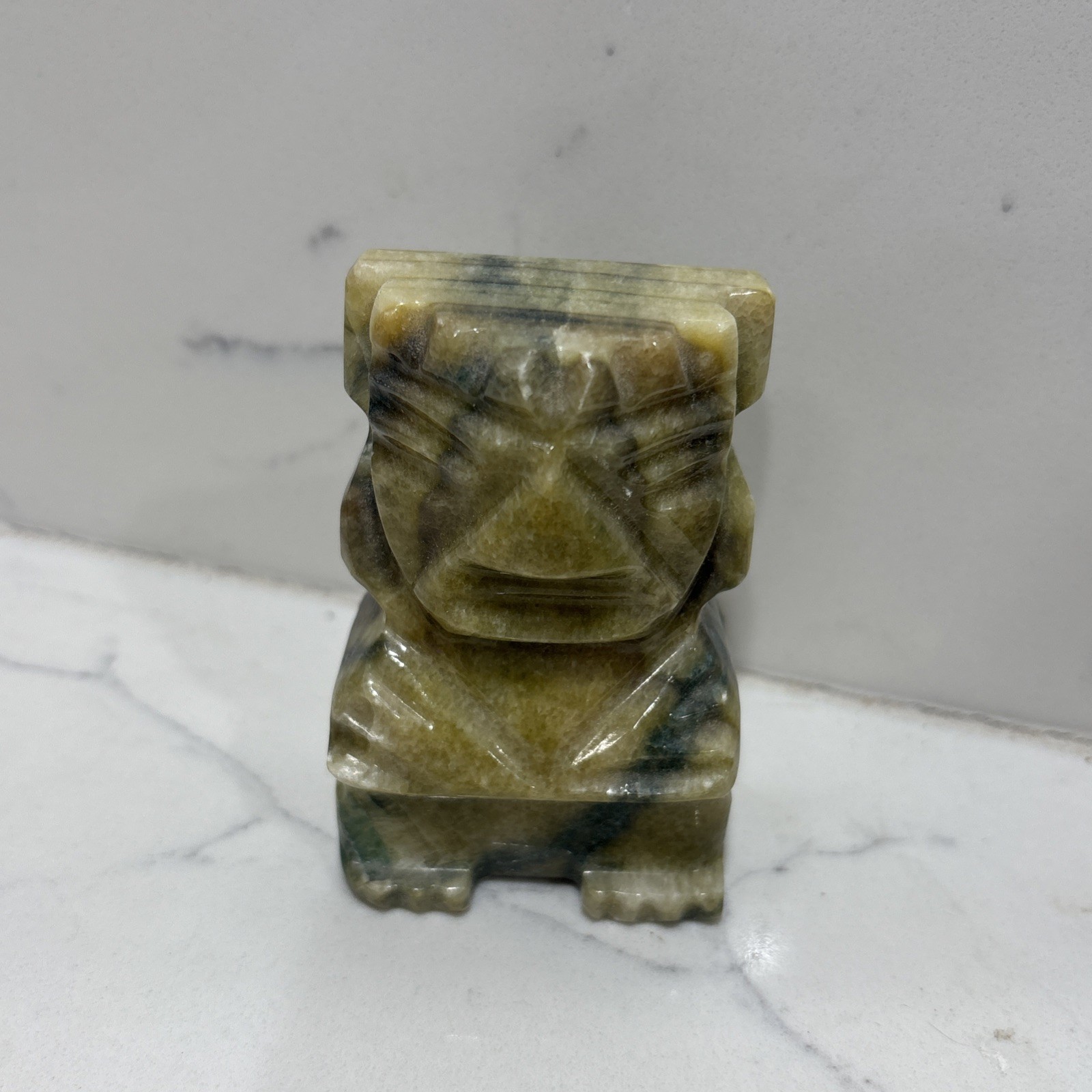 Vintage Carved Stone Mayan Aztec Tiki Idol Marble 3\