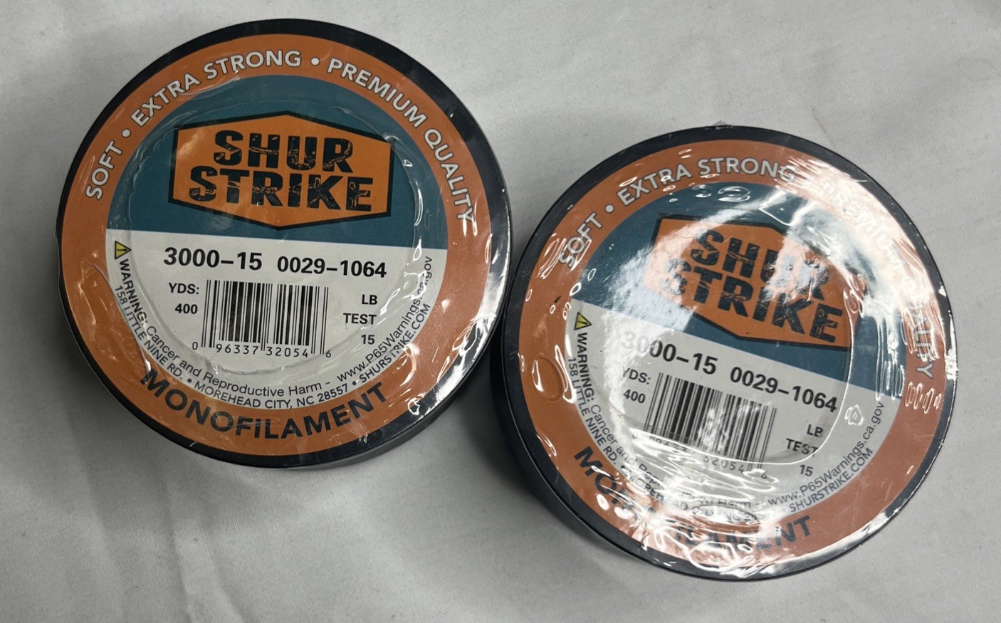 Lot Of 2 Shur Strike 3000-15 15 lbs. Cap Clear Monofilament Fishing Line 400 yd