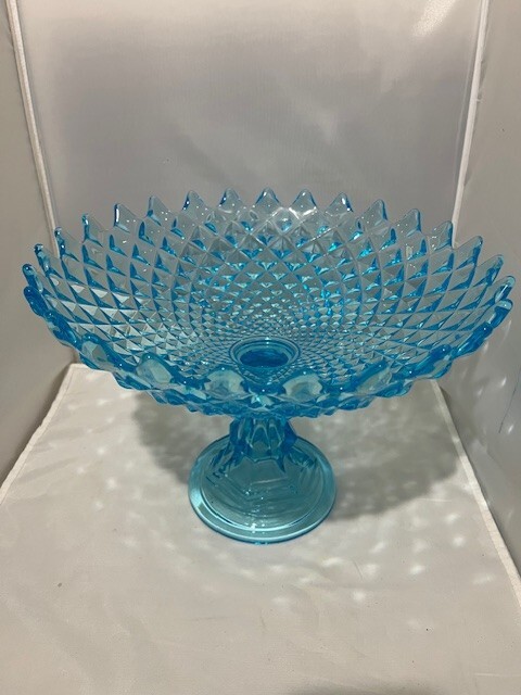 Westmoreland bright Blue Sawtooth Diamond Pt Glass Footed Pedestal Compote Bowl
